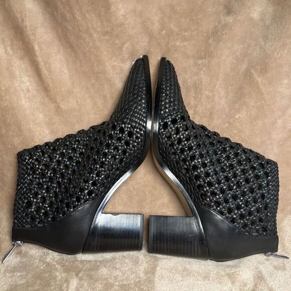 PAIGE Lilah Woven Leather‎ Block Heel Ankle Booties Boots Black Women's Size 9.5 - Picture 5 of 8